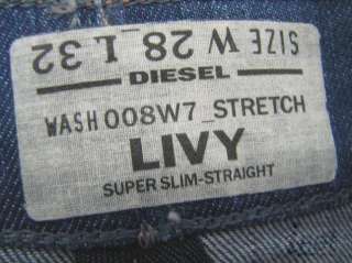Diesel Jeans LIVY 008W7 Sz 30/32 Skinny Straight Leg Med Worn Wash NWT 