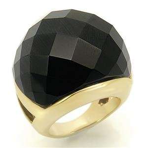   Size 8 Jet Black Synthetic Stone Brass Gold Plated Ring: AM: Jewelry