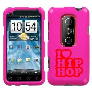  HTC EVO 3D RED I LOVE HIP HOP ON A PINK HARD CASE COVER 