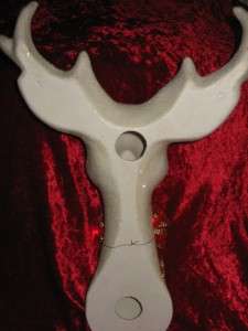 White REINDEER HEAD Rudolph Wall Plaque Hanger LED Lighted BOW XMAS 