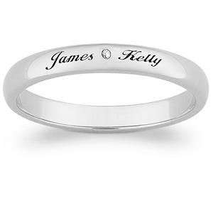   : Platinum Plated Sterling Silver Diamond Promise Name Band: Jewelry