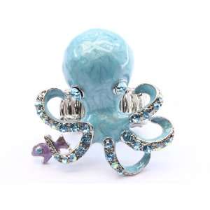   Sea creature pearl blue and blue crystal Octopus Ring 
