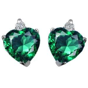 Original Star K(tm) Heart Shape 7mm Simulated Emerald Earrings in .925 