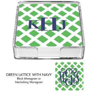   Personalized Coasters (Green Lattice with Navy Blue): Kitchen & Dining