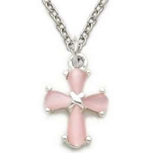  Cross Necklace in a Pink Pearl Design Childrens Religious Jewelry 