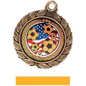 Eagle Mylar Custom Soccer Medal Ribbon 8501 BRONZE MEDAL/YELLOW RIBBON 