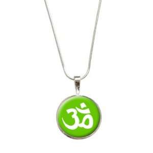  Om Aum Yoga White on Green Pendant with Sterling Silver 
