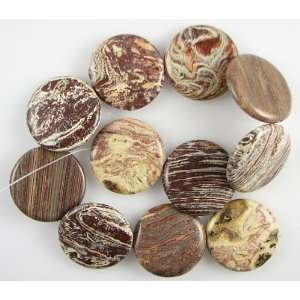  35mm brown crazy agate coin disc beads 16 strand