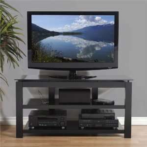  Plateau SL Series Black Floating Glass Wood TV Stand for 