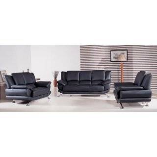   Corbusier Style Black Leather Sofa Loveseat Chair Set