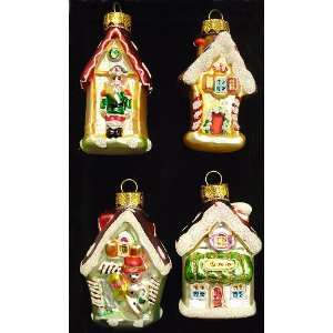  Box Set Of 4 Mini House Glass Christmas Ornament #21009 