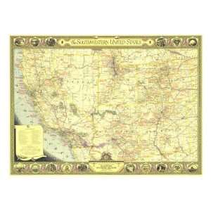  Southwestern United States Map 1940 Giclee Poster Print 