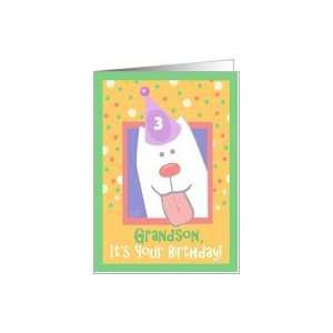  3rd Birthday, Grandson, Happy Dog, Party Hat Card: Toys 
