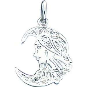  Sterling Silver Face on Moon Charm Jewelry
