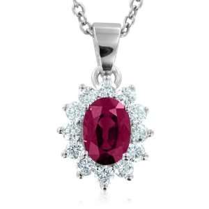 Natural Ruby and Diamond Necklace in 14k White Gold (G, SI2, 1.47 cttw 
