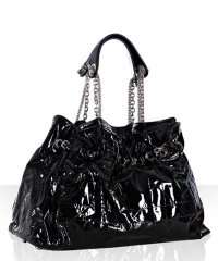    black quilted patent Le 30 chain tote  