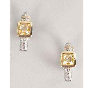 Judith Ripka canary crystal and diamond Berge small hoop earrings