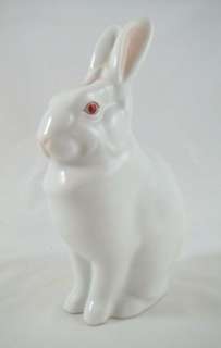   Porcelain White Rabbit Hare Figurine Sitting Two Ears Up Red Eyes