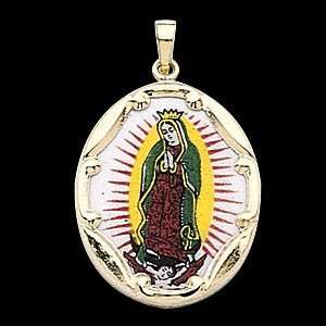  Our Lady of Guadalupe Porcelain Medal 17x13mm/14kt yellow 