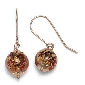    14k Yellow Gold 10mm Venetian Glass Bead Wire Earrings: Jewelry