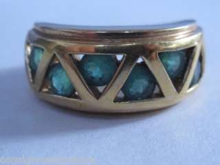 925 Sterling Silver Gold Green Inlay Stones Band Ring Size 6 Geometric 