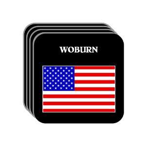 US Flag   Woburn, Massachusetts (MA) Set of 4 Mini Mousepad Coasters
