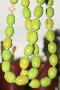 Vintage Deco Apple Green Marbled, Hand Knotted Oval Bakelite Beads 