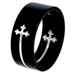   Design Black Anodized Stainless Steel Puzzle Ring   Size 9: Jewelry