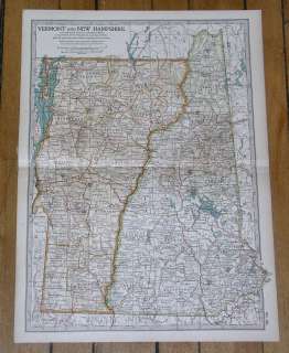 1902 DATED MAP OF NEW HAMPSHIRE / VERMONT / USA  