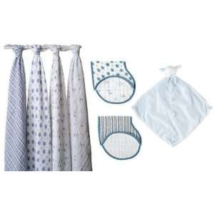 Aden + Anais 4 Pack Prince Charming Swaddle Set with 2 Pack Burpy Bibs 