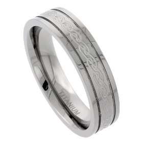   Flat Comfort Fit Band with Etched Celtic Knot work and Raised Edges 7
