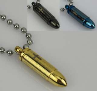 Mens bullet stainless steel pill container Pendant 37  