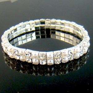   Bridal Gemstone Pearl Crystal Stretch Bangle Bracelet Cocktail  