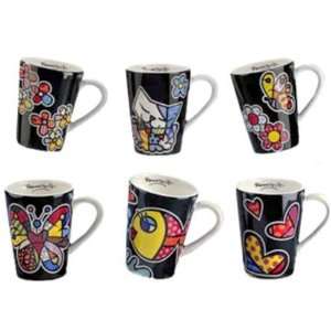  Romero Britto Six (6) Ceramic Mugs   Fish,Butterfly 