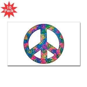 Sticker (Rectangle) (10 Pack) Peace Symbols Inside Tye Dye 