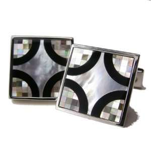 Textured Multi Beginning Mosaic Mother of Pearl and Onyx Cufflinks DD 