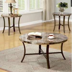 Table Set With Round Coffee Table And Two End Tables In Black And Gold 
