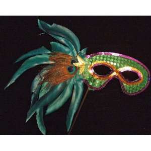   Twilight Green Halloween Feather Wand Mask Mardi Gras 