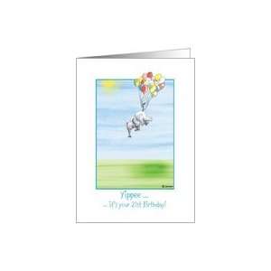   21st Birthday, cute Elephant flying with balloons! Card: Toys & Games