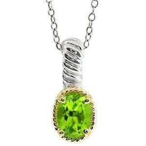  10K Gold and .925 Silver Oval Peridot Pendant and Chain Jewelry
