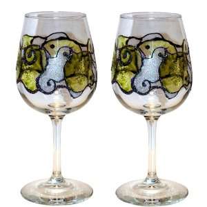   Painted Wine Glasses. Set of 2. Signed by Artisan: Kitchen & Dining