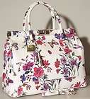 Genuine Italian Leather Hand bag Purse Tote White Floral Satchel A4