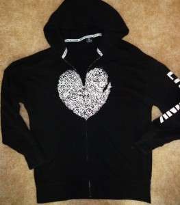 VICTORIAS SECRET PINK Crystal Studded Heart Over Sized Hoodie Sweat 