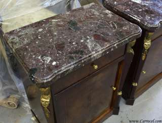 Pair of Mahogany Empire Marble Top Sofa End Tables  