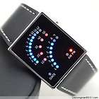   BLUE RED LED MENS WOMEN DIGITAL WATCH AM/PM DATE Black Leather Band