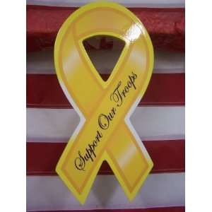   Support Our Troops Cursive Wh On Ylw 12 Inch Wood Support Ribbon Home