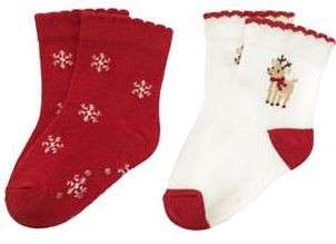   SNOW CUTE Red Reindeer & Snowflake Holiday Xmas Baby Socks 0 3 6 12 18
