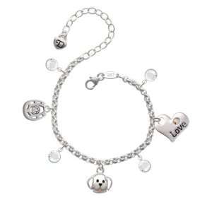 Small Outline Dog Face Love & Luck Charm Bracelet with Clear Swarovski 