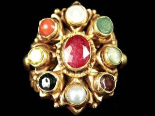 Antique Estate Solid GoldRuby Emerald Garnet Pearl Ring  