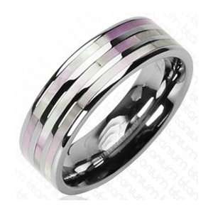  Triple Mother of Pearl Center Polished Titanium Wedding 
